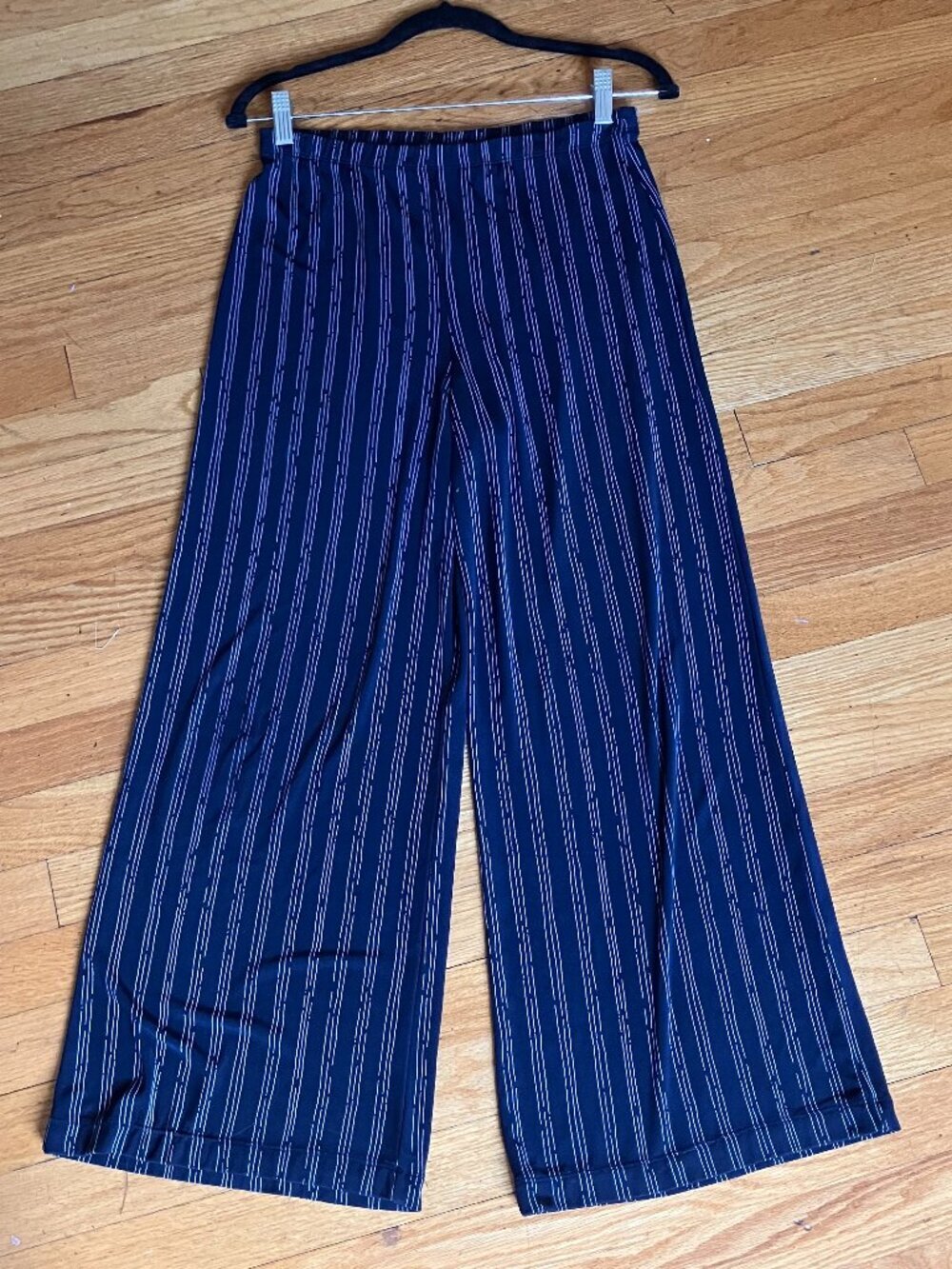Chico's Travelers Navy Striped Wide Leg Pants